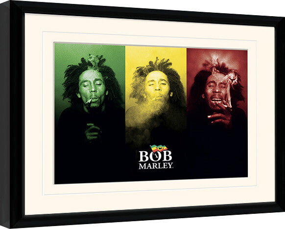 Bob Marley - Tricolour Smoke Gerahmte Poster, Bilder, 44.5 × 34.3 cm