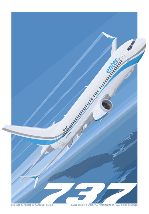 Leinwand Poster, Bilder Boeing 737-8 MAX EnterAir by MotoAwiacja, 55 × 80 cm