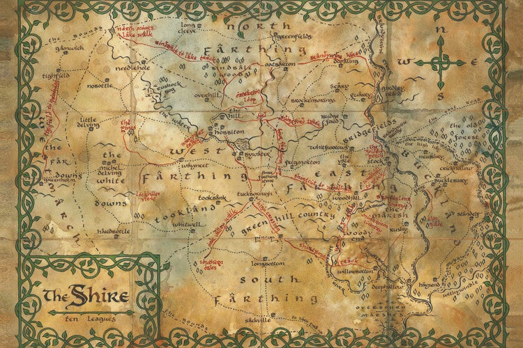 Hobbit - The Shire map Poster, Plakat, 40 × 26.7 cm