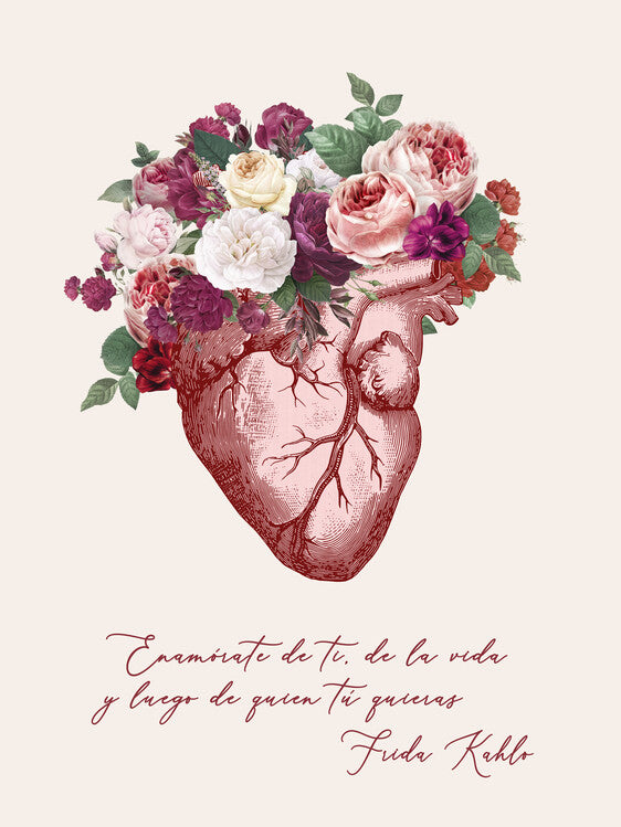 Leinwand Poster, Bilder Anatomical Floral Heart - Frida quote, 60 × 80 cm