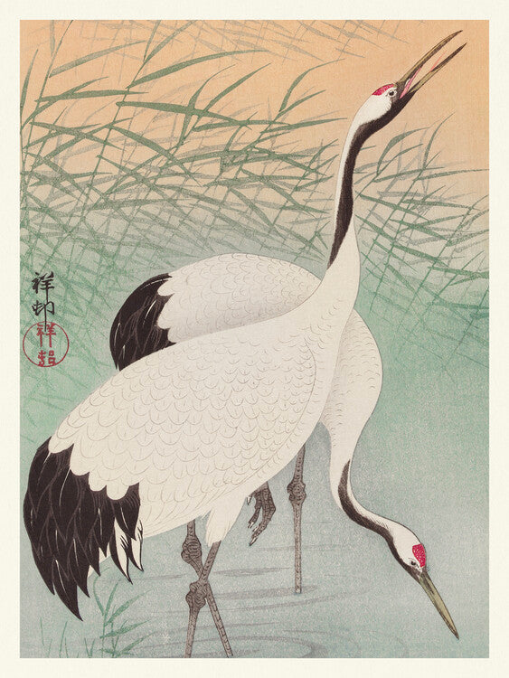 Two Cranes, Ohara Koson Poster, Plakat, 30 × 40 cm