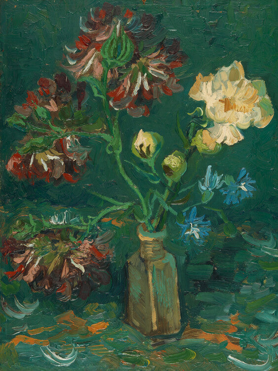 Leinwand Poster, Bilder Small Bottle with Peonies & Blue Delphiniums, Vincent van Gogh, 60 × 80 cm