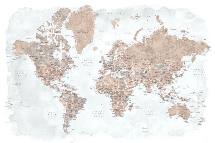 Blursbyai - Neutral world map Poster, Plakat, 60 × 40 cm