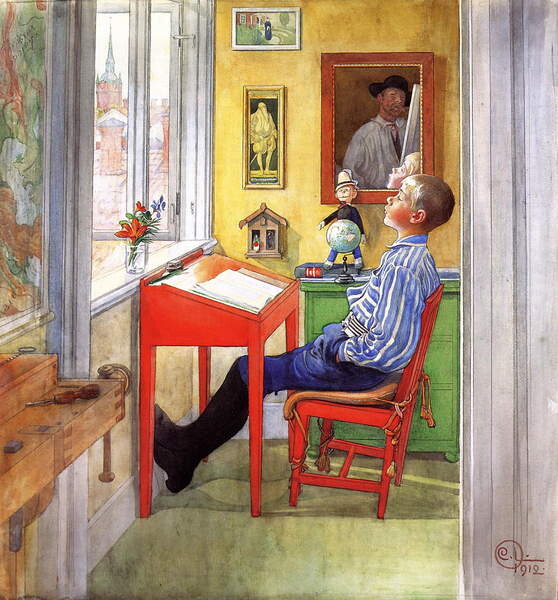Leinwand Poster, Bilder Esbjorn Doing his Homework, 1912, Larsson, Carl, 65 × 70 cm