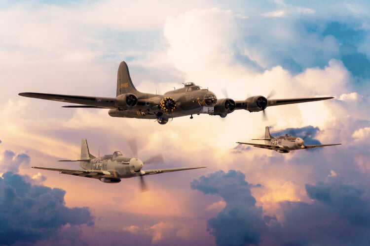 Leinwand Poster, Bilder USAAC B17 Flying Fortress and P51 Mustang, 90 × 60 cm