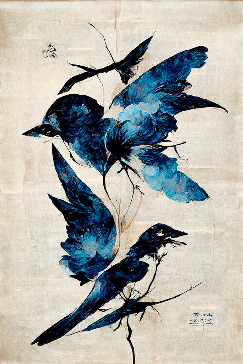 Leinwand Poster, Bilder Blue Birds, Treechild, 60 × 90 cm