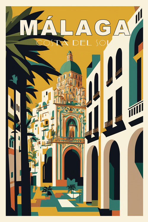 Leinwand Poster, Bilder MALAGA Vintage Travel Poster, 60 × 90 cm