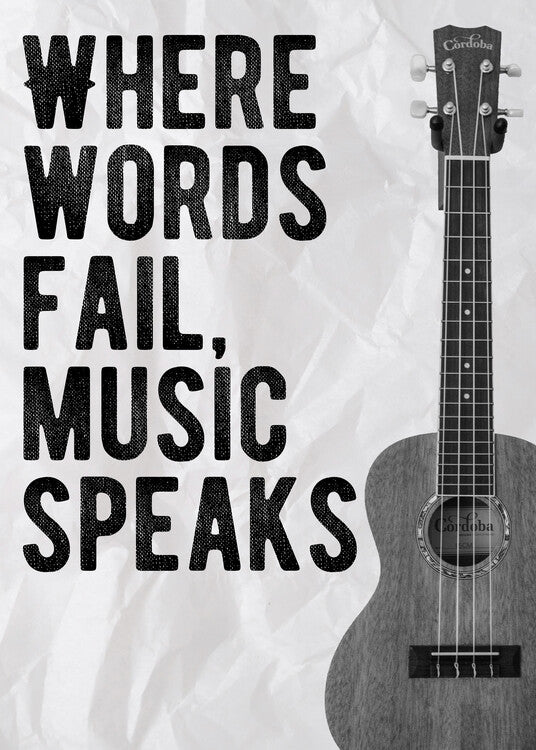Leinwand Poster, Bilder Where Words Fail Music Speaks - Music Quote, 65 × 90 cm