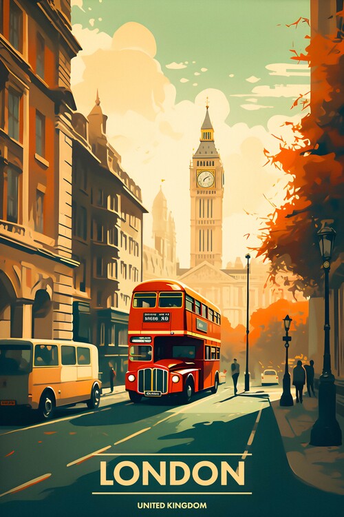 Leinwand Poster, Bilder London - Vintage Travel Poster, 60 × 90 cm