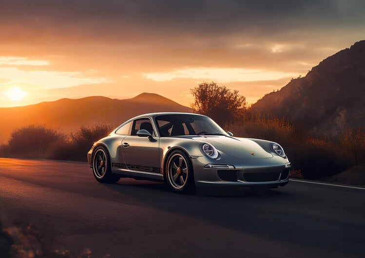 Leinwand Poster, Bilder Porsche 911 Car in Sunset, 90 × 65 cm