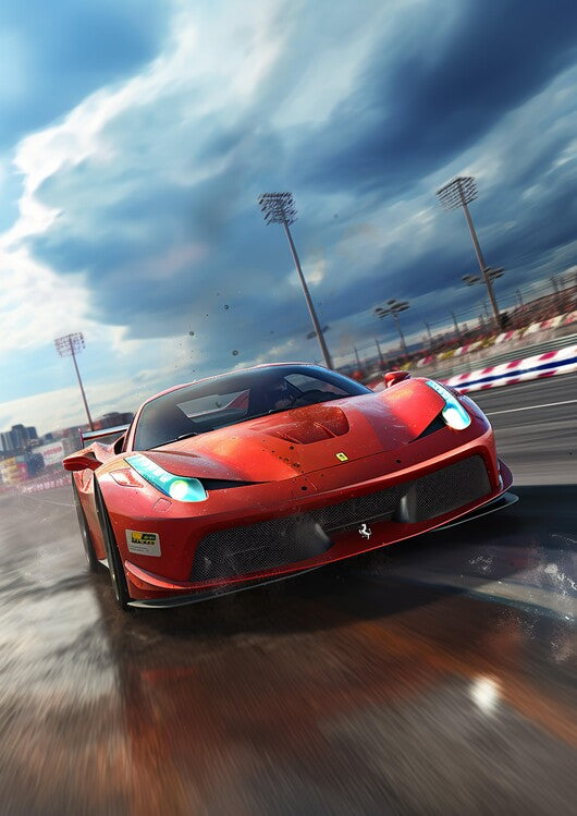 Leinwand Poster, Bilder Ferrari Red Super Car Racing on the Track, 65 × 90 cm
