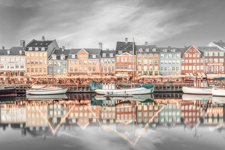 Leinwand Poster, Bilder COPENHAGEN VINTAGE Nyhavn Idyllic Evening Impression, 90 × 60 cm