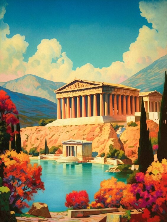 Leinwand Poster, Bilder Athens - Vintage Travel Poster, 60 × 80 cm