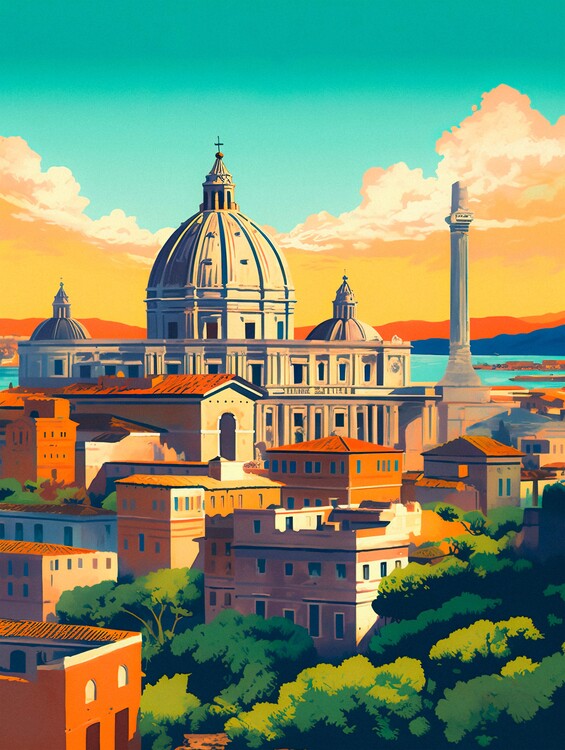 Leinwand Poster, Bilder Rome - Vintage Travel Poster, 60 × 80 cm