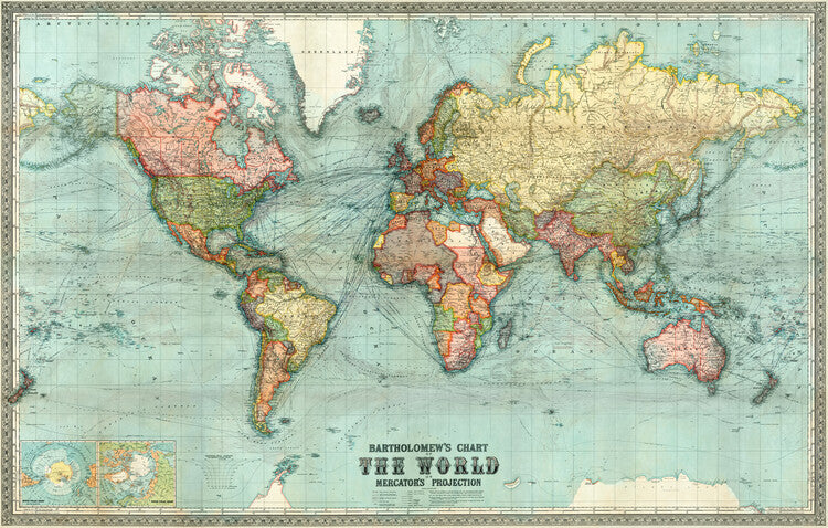 Leinwand Poster, Bilder Bartholomew's chart of the world on Mercator's projection, 100 × 65 cm