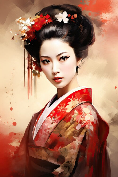 Leinwand Poster, Bilder Portrait of a geisha in Japanese painting style, 60 × 90 cm