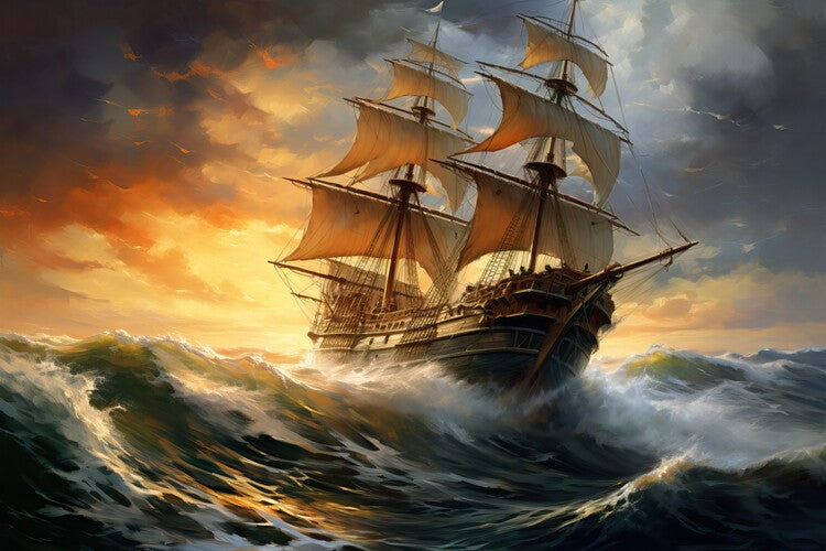 Leinwand Poster, Bilder Ship at sea painting style, 90 × 60 cm