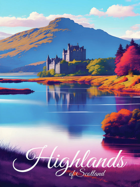 Leinwand Poster, Bilder Scottish Highlands Travel Poster, 55 × 75 cm