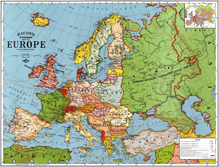 Leinwand Poster, Bilder Vintage Europe Map 1978, 90 × 70 cm