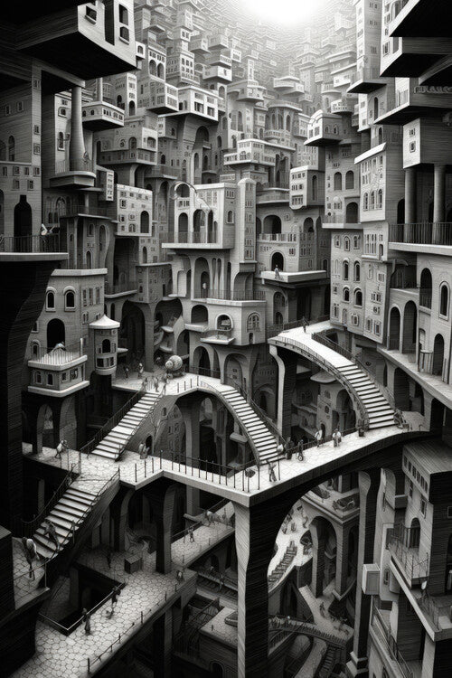 Leinwand Poster, Bilder Escher style Surreal City 1, 60 × 90 cm