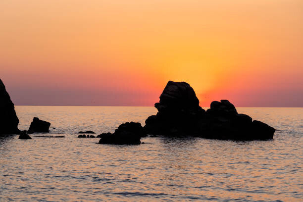 Leinwand Poster, Bilder Beautiful view of orange sunset seascape, photo-lime, 90 × 60 cm