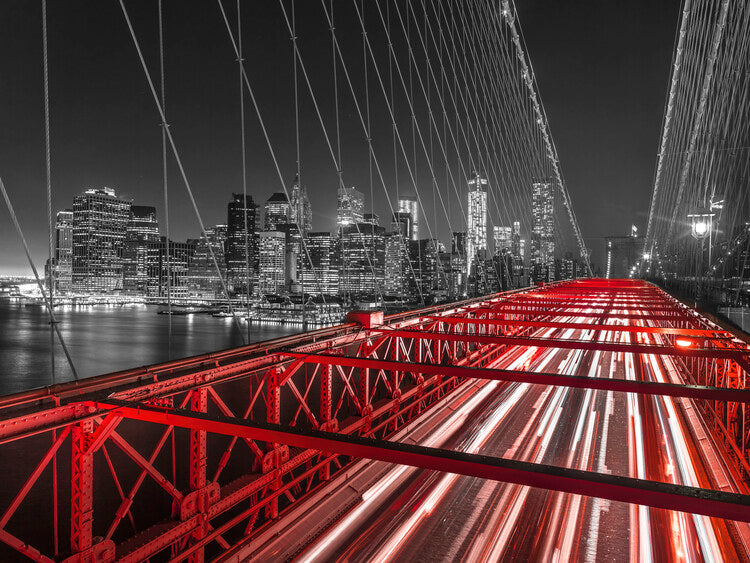 Leinwand Poster, Bilder Brooklyn Bridge in Evening, 80 × 60 cm