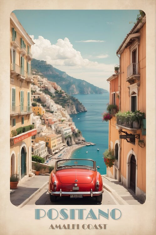 Leinwand Poster, Bilder Coastal Dreams: Vintage Travel Poster of Positano, 60 × 90 cm