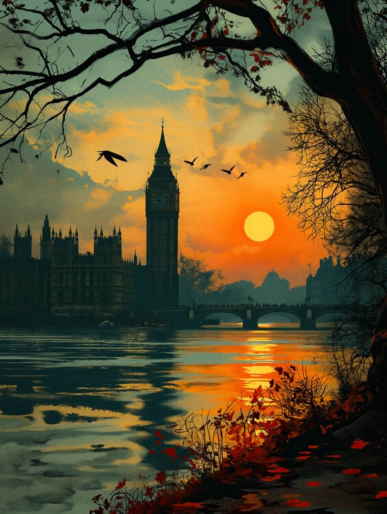 Leinwand Poster, Bilder London At Dawn Travel Poster, 60 × 80 cm