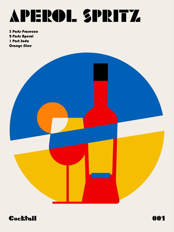 Leinwand Poster, Bilder Aperol Spritz Cocktail Bauhaus Art Print, Retrodrome, 60 × 80 cm