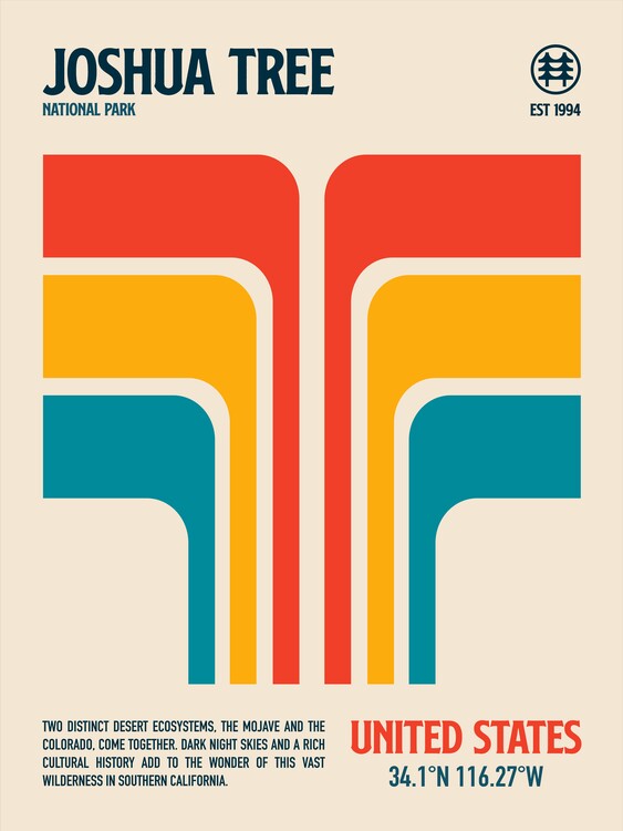 Leinwand Poster, Bilder Joshua Tree National Park Travel Poster, Retrodrome, 60 × 80 cm