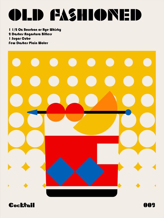 Leinwand Poster, Bilder Old Fashioned Bauhaus Cocktail, Retrodrome, 60 × 80 cm