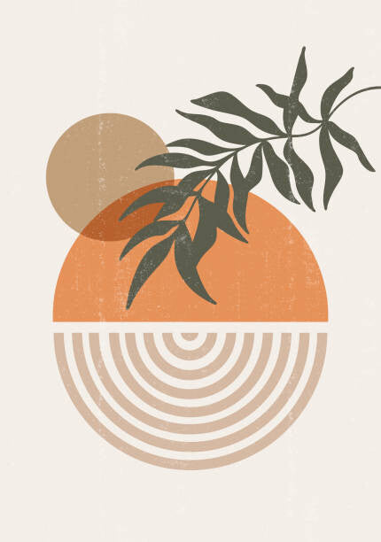 Leinwand Poster, Bilder Abstract sun moon leaves print boho, Tolchik, 65 × 90 cm
