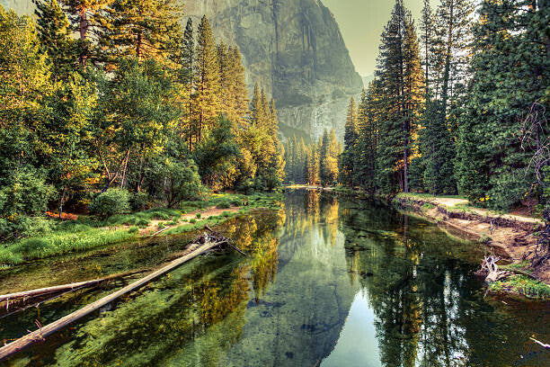 Leinwand Poster, Bilder Yosemite Valley Landscape and River, California, zodebala, 90 × 60 cm