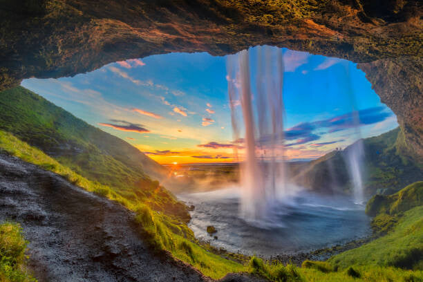 Leinwand Poster, Bilder Behind the waterfall - Seljalandsfoss Waterfall, DieterMeyrl, 90 × 60 cm