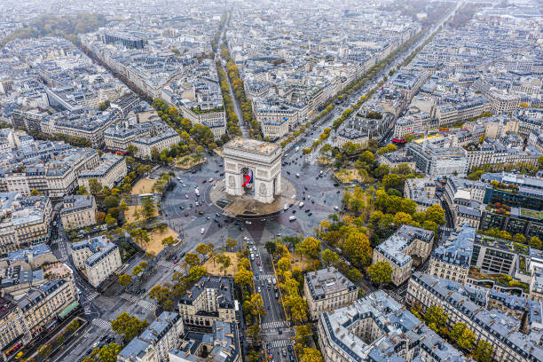 Leinwand Poster, Bilder Arc de Triomphe from the sky, Paris, GlobalP, 90 × 60 cm
