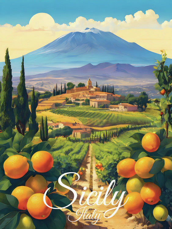 Leinwand Poster, Bilder Sicily Orange Grove, 55 × 75 cm