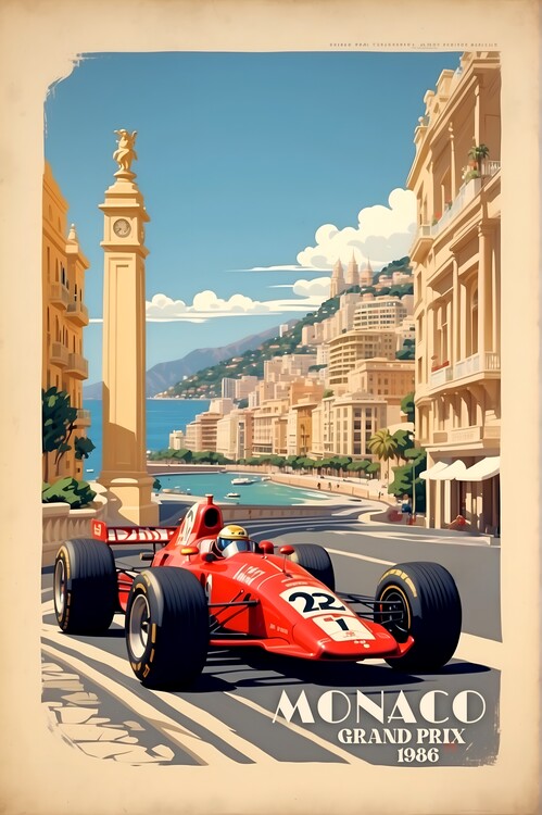 F1 Monaco Grand Prix 1986 Poster, Plakat, 26.7 × 40 cm