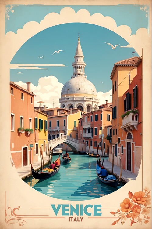 Leinwand Poster, Bilder Vintage Venice Poster: Nostalgic Italian Charm, 60 × 90 cm