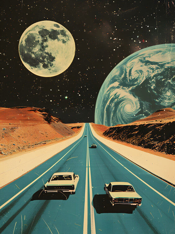 Leinwand Poster, Bilder Retro Space Highway, 60 × 80 cm