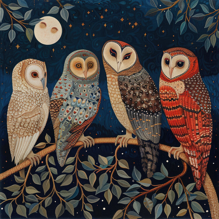 Leinwand Poster, Bilder The Owl Family, 70 × 70 cm
