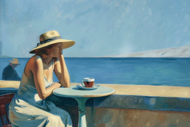 Leinwand Poster, Bilder Serenity by the Sea in the style of Edward Hopper, 90 × 60 cm