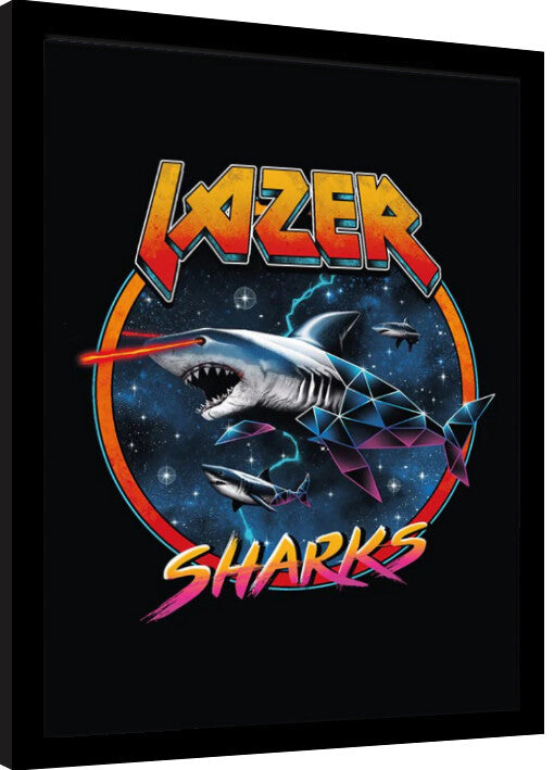 Vincent Trinidad - Lazer Sharks Gerahmte Poster, Bilder, 34.3 × 44.5 cm
