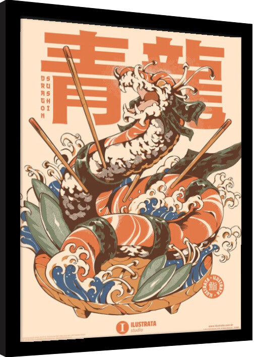 Ilustrata - Dragon Sushi Gerahmte Poster, Bilder, 34.3 × 44.5 cm