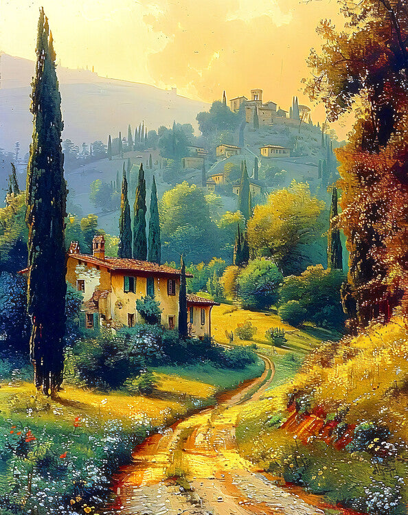 Leinwand Poster, Bilder Stunning landscape : Tuscan landscape at sunset in Italy, 70 × 90 cm