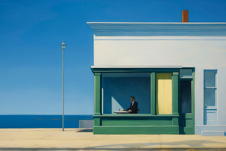 Leinwand Poster, Bilder Tea by the Sea in the style of Edward Hopper, 90 × 60 cm
