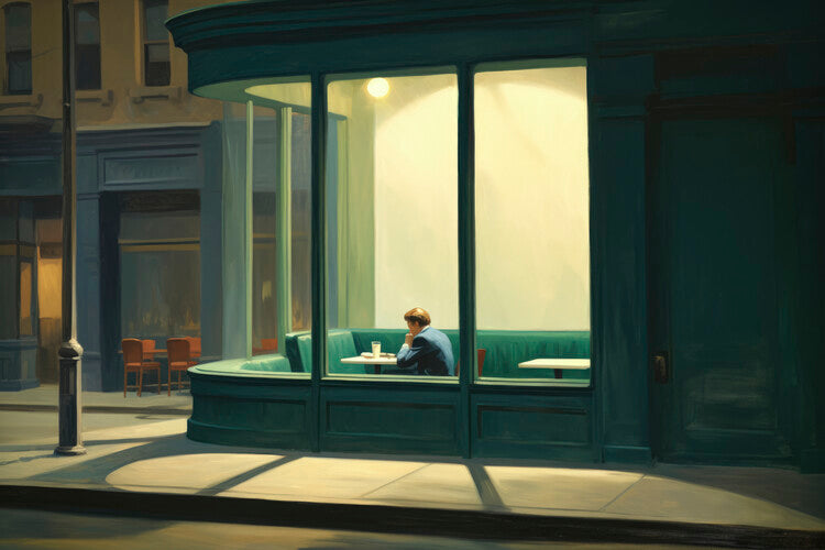 Leinwand Poster, Bilder Just Before Midnight in the style of Edward Hopper, 90 × 60 cm