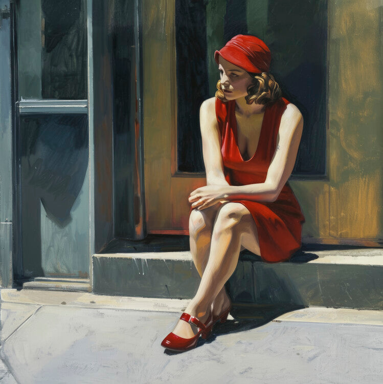 Leinwand Poster, Bilder Always Waiting in the style of Edward Hopper, 70 × 70 cm
