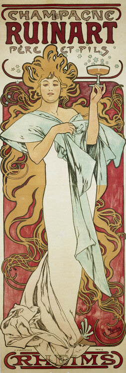 Champagne Ruinart (1896), Alfons Mucha Poster, Plakat, 20 × 60 cm