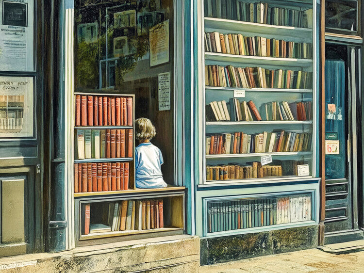 Leinwand Poster, Bilder The Little Book Reader in the style of Edward Hopper, 80 × 60 cm