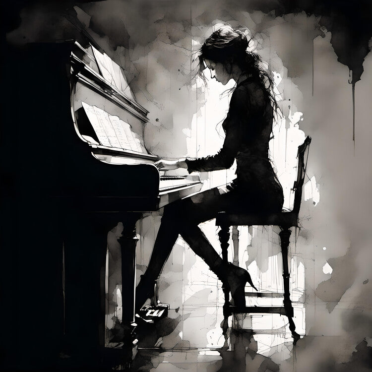 Leinwand Poster, Bilder silhouette of a pianist, 70 × 70 cm